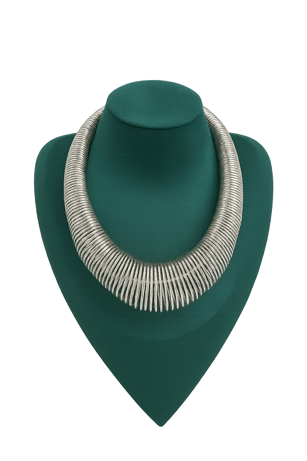 Elegant silver-toned statement collar necklace with graduated ribbed design