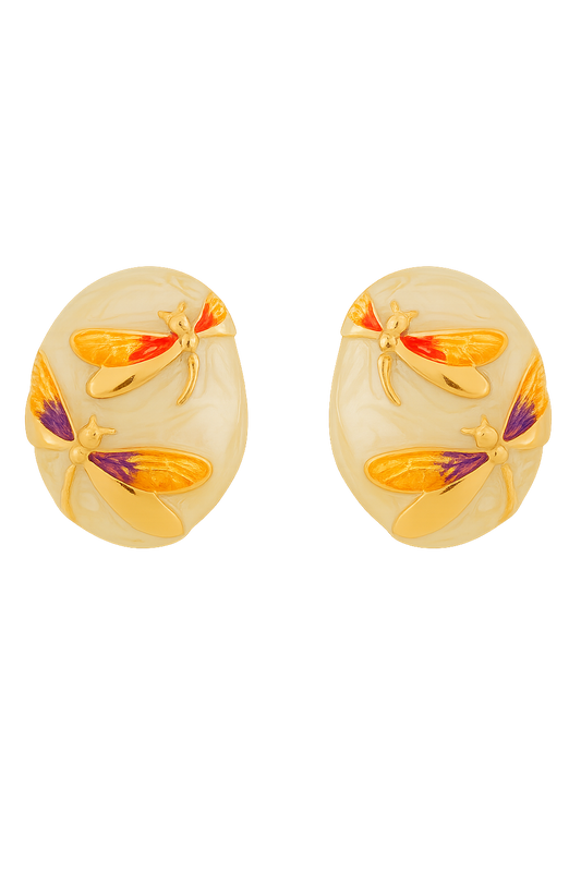 Dragonfly Oval Shaped Stud Earrings