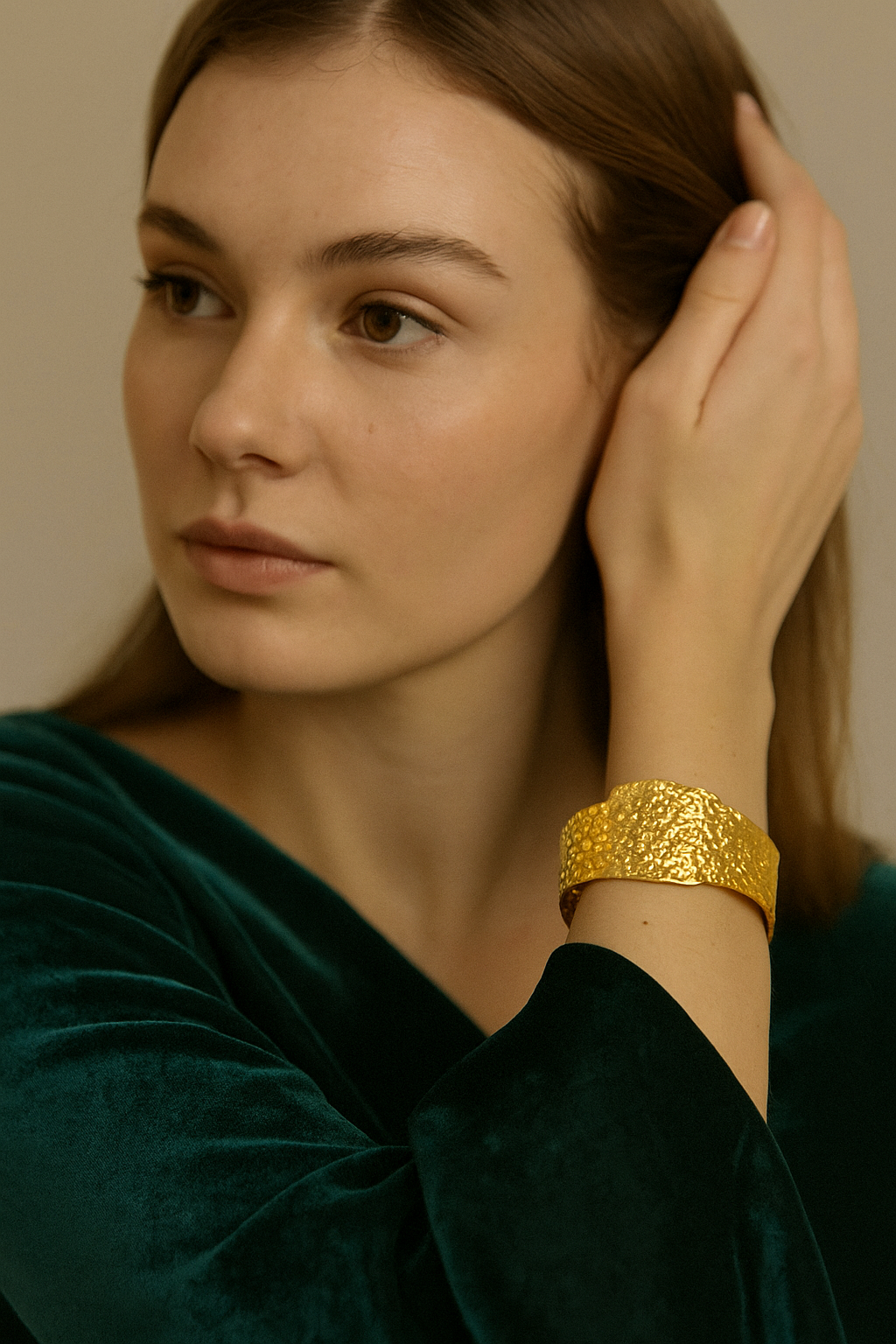 18K Gold Color Stainless Steel Double Twist Wide Bangles