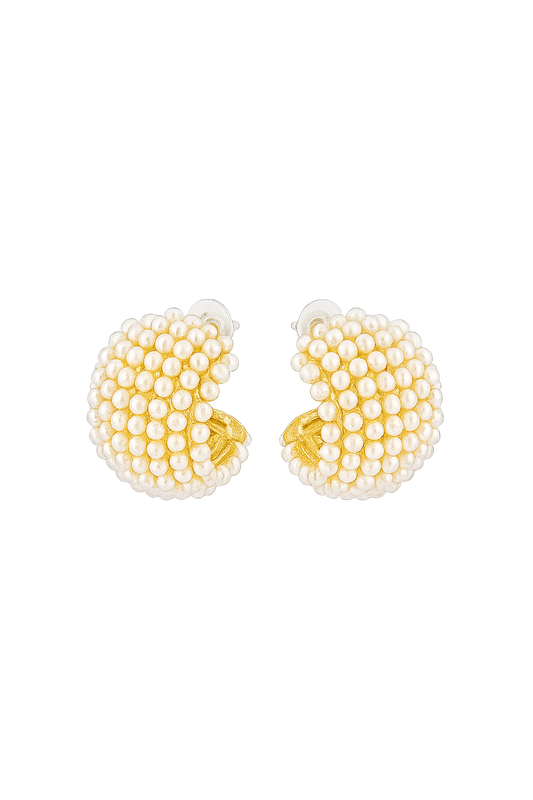 Water Drop C Shape Earrings Pearl 18K Gold Plated Tear Drop Waterdrop Earrings