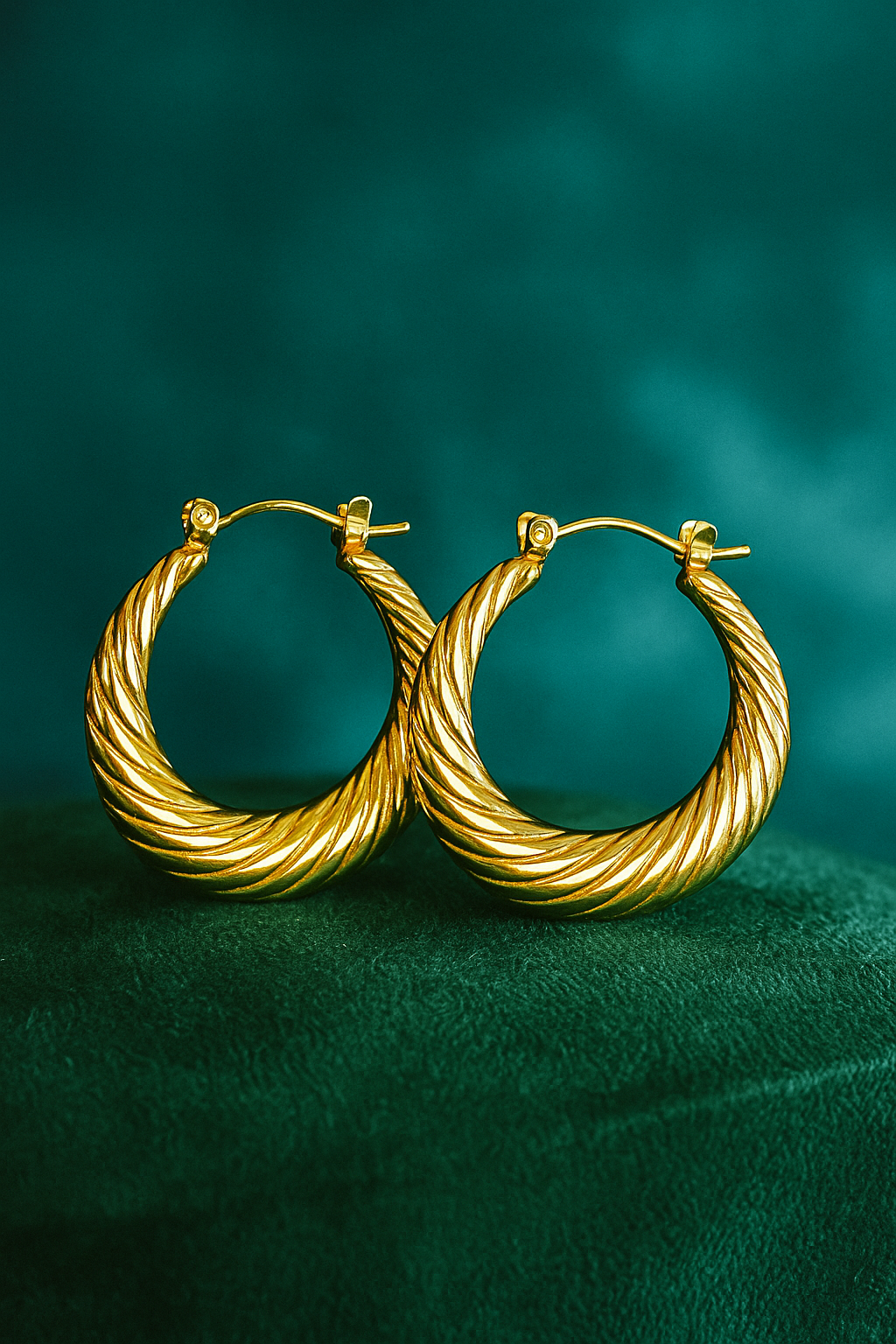 Gold Textured Graduated Hoop Earring with with Hinged Clasp