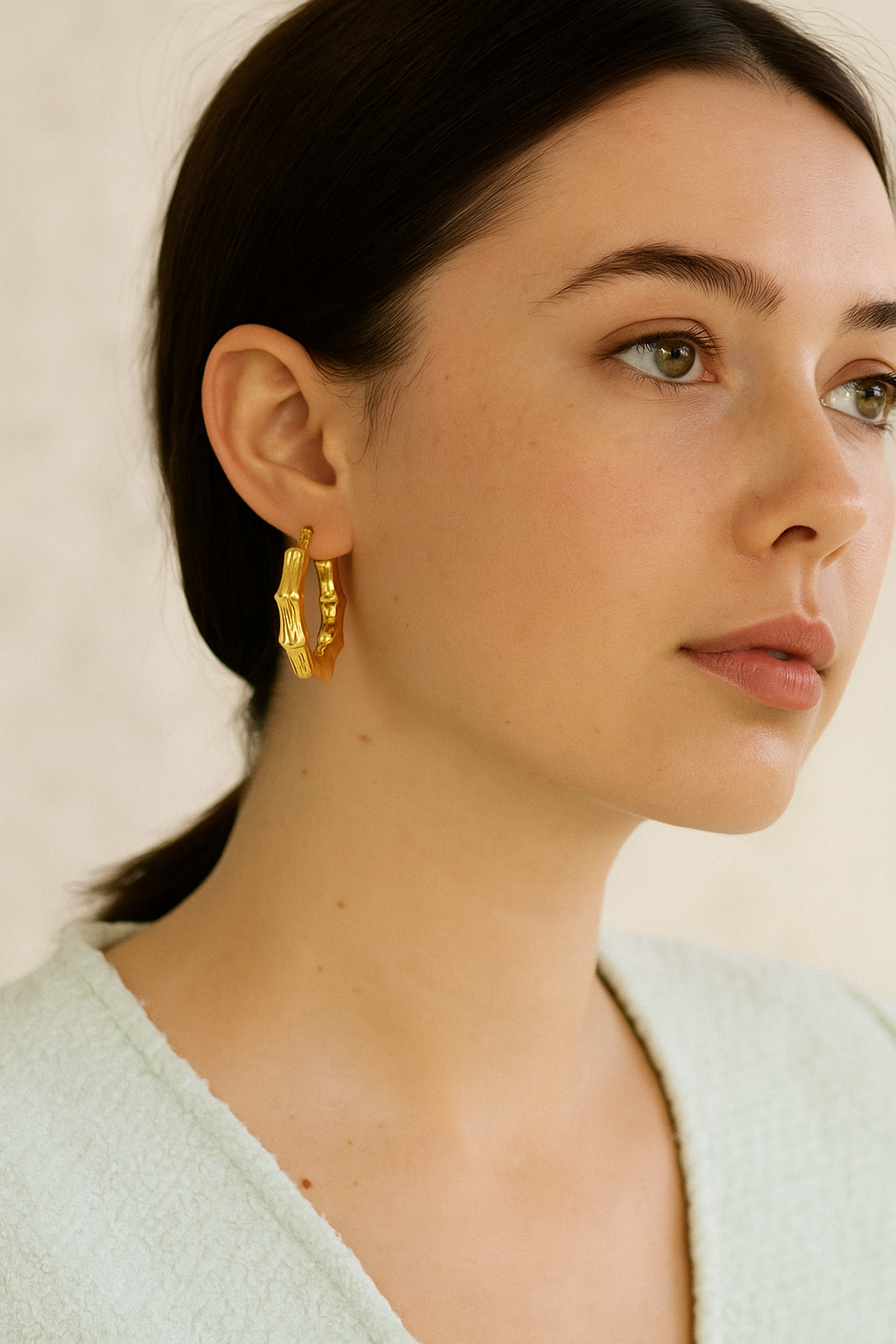 18K Gold Plated Bamboo Hoop Earrings