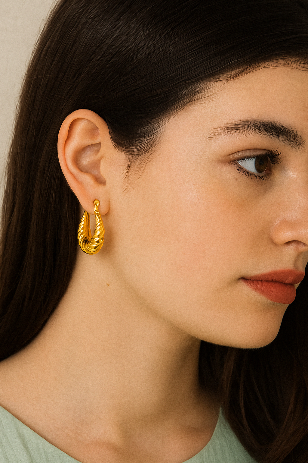 18K Gold Plated Bull Horn Shaped Earrings With 18k Gold Plating, Allergy-free