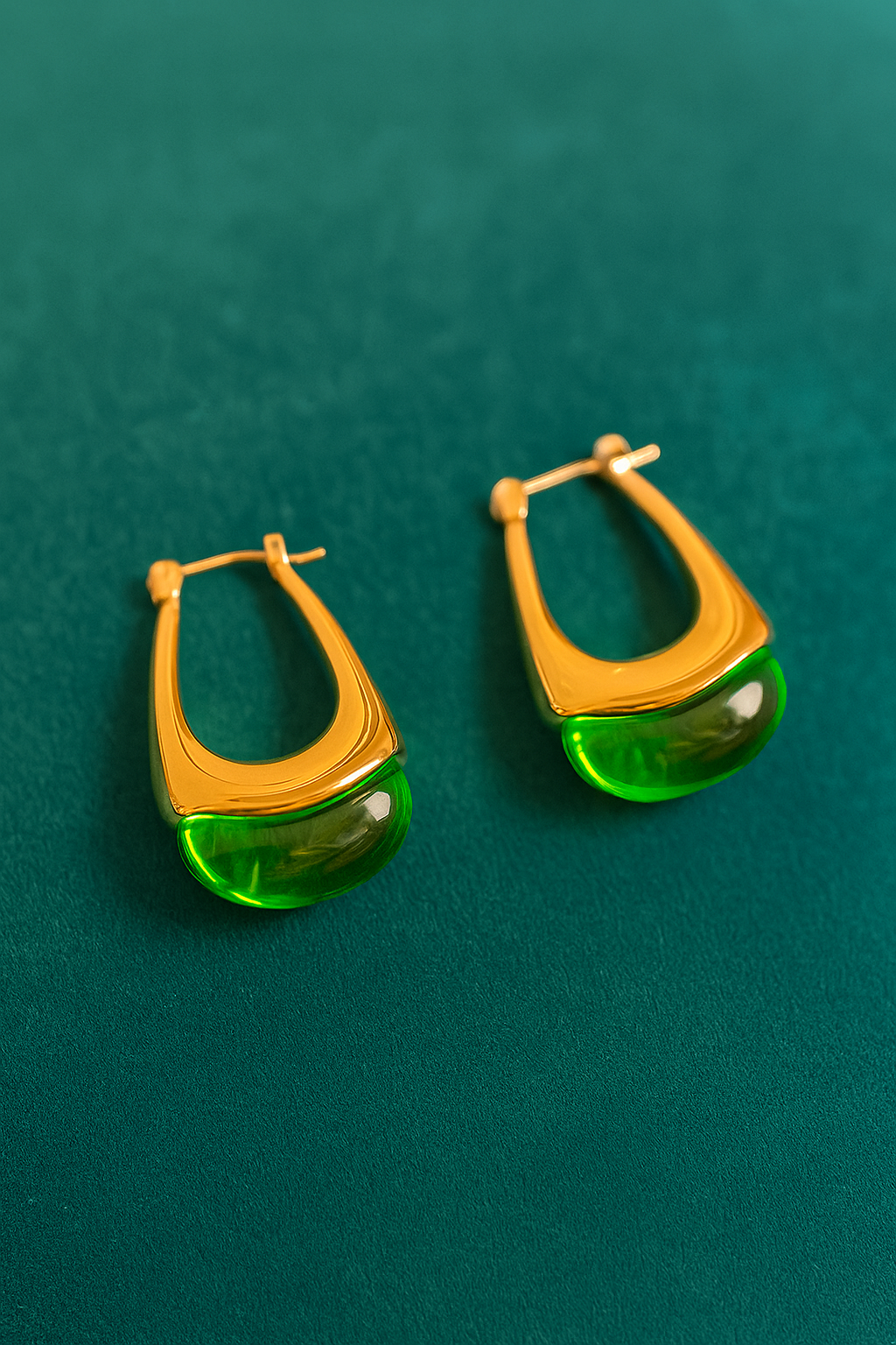 18K Gold Plated Jade Drop Hoop Earrings