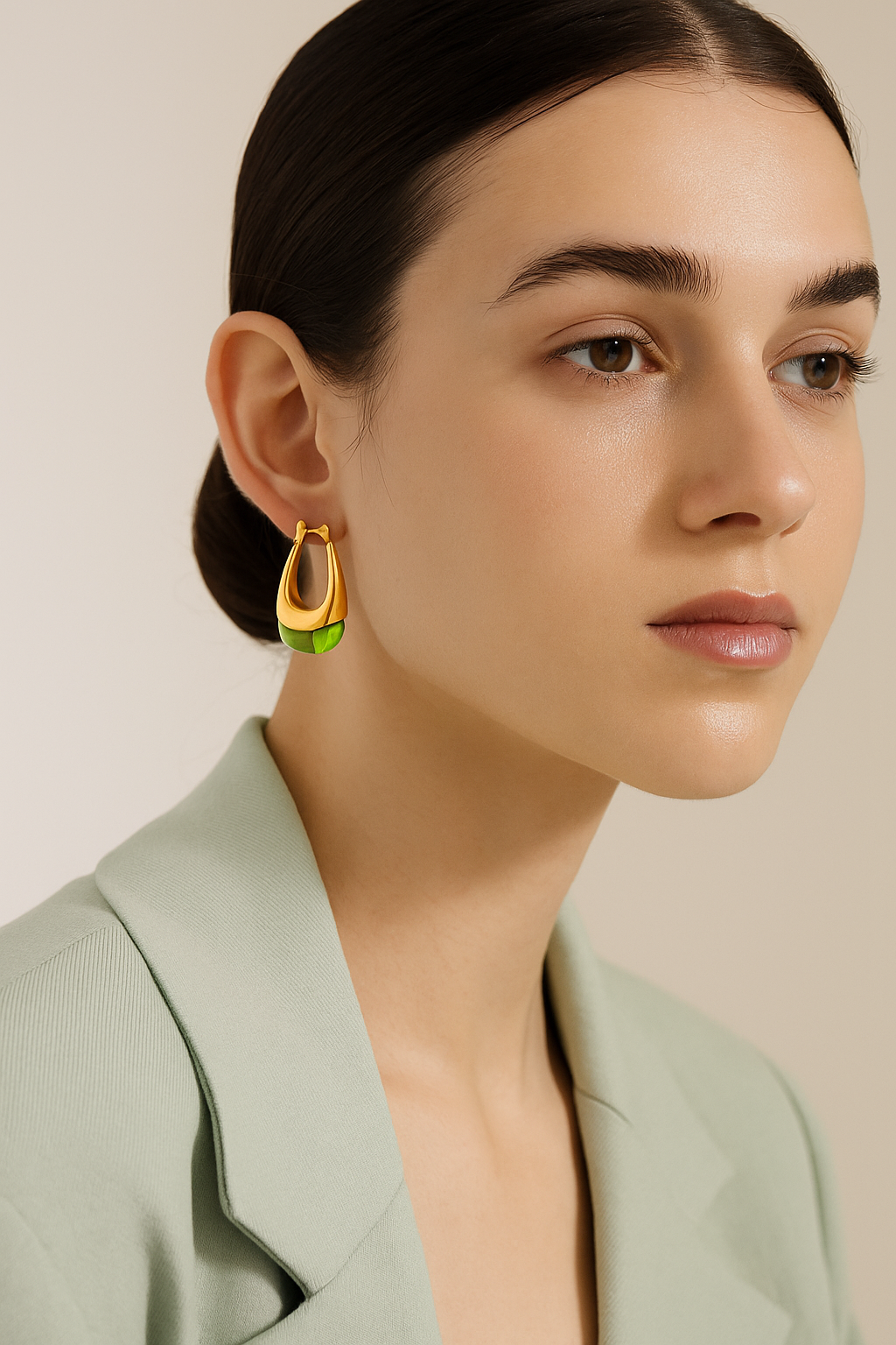 18K Gold Plated Jade Drop Hoop Earrings