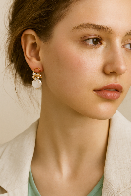 14k Solid Gold Pearl Huggie Hoop Earring