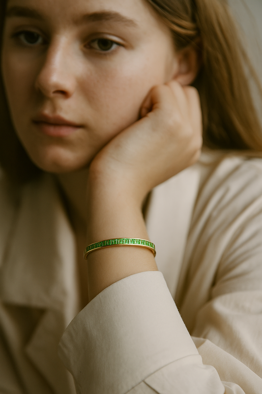 316L Stainless Steel Zircon Bracelet with Clasp - Vacuum Plated Green Square Zircons Best Friend Bangle