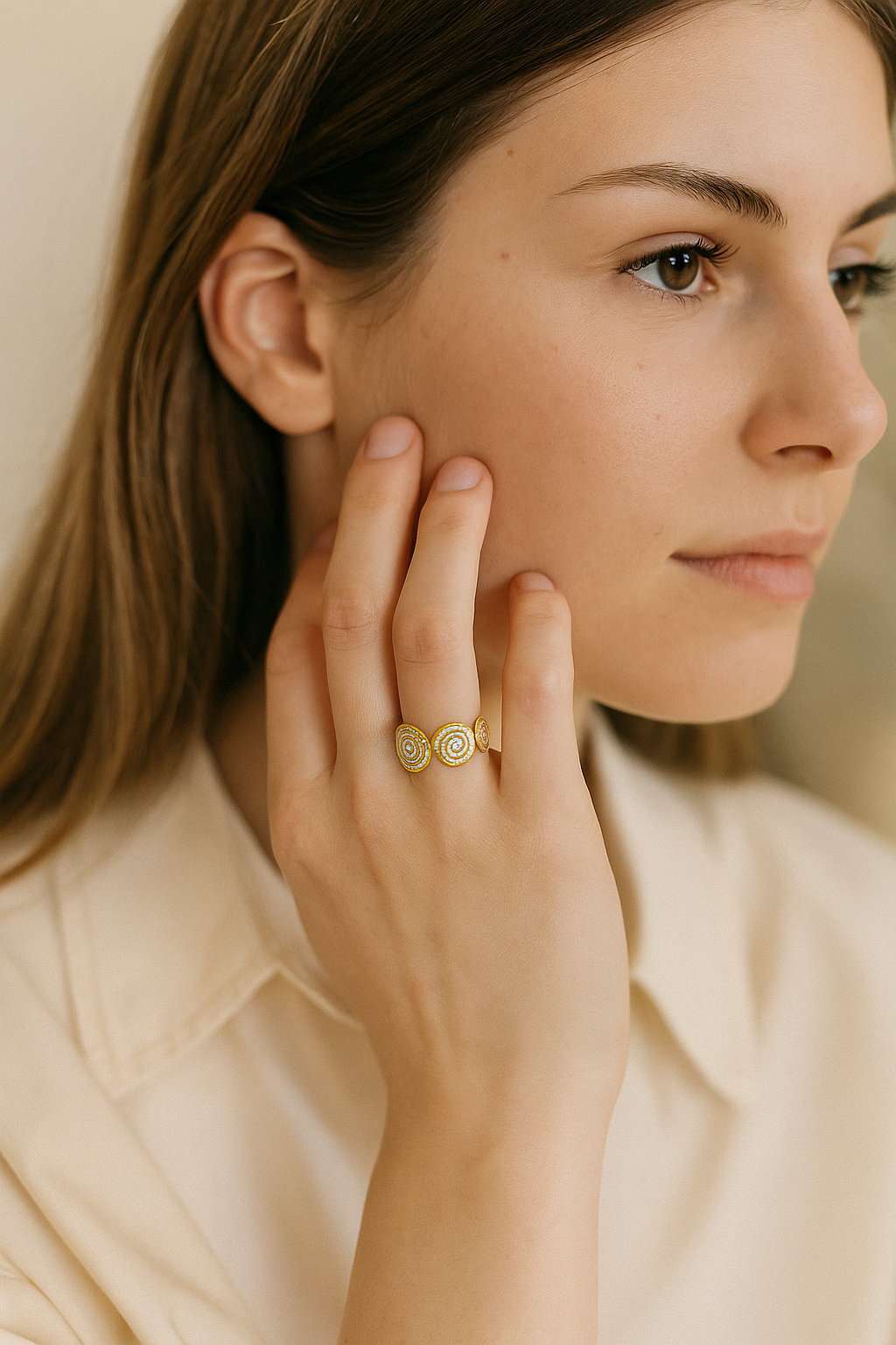 Sweet Girl Style Oil Drip Thread Stainless Steel Gold-Plated Open Ring - 18K