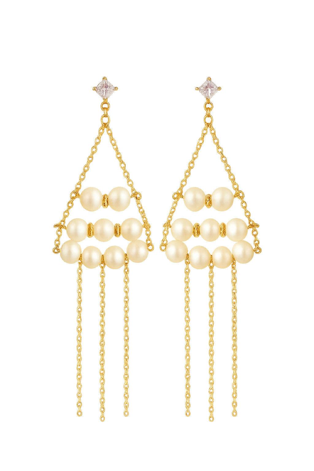 18K Gold-plated Arrangement Triangle with Freshwater Pearls Earrings