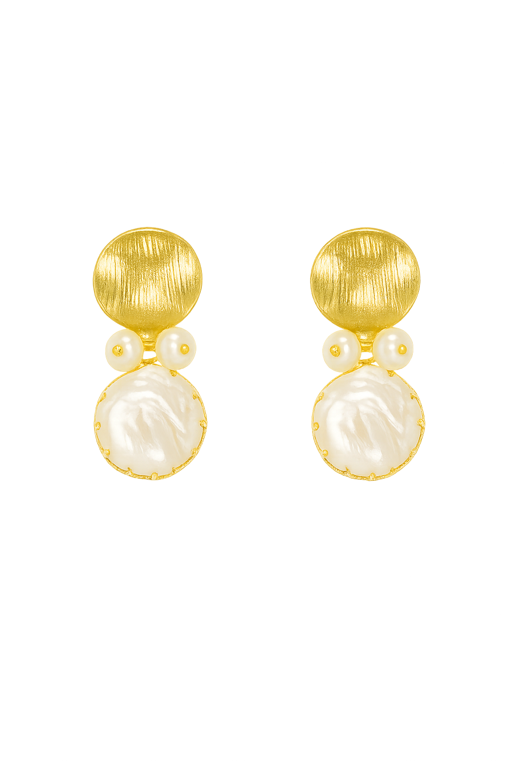 18K Yellow Gold Biwa Coin Pearl Earrings