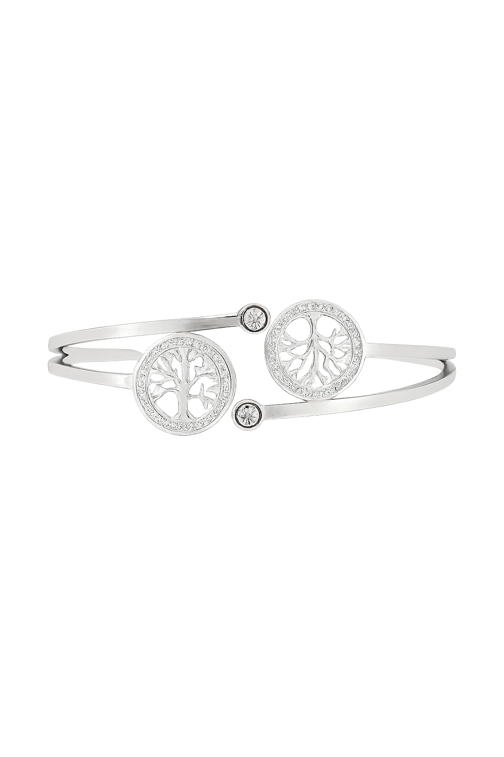 Lebensbaum-Armband aus Edelstahl mit Zirkonia in Silber