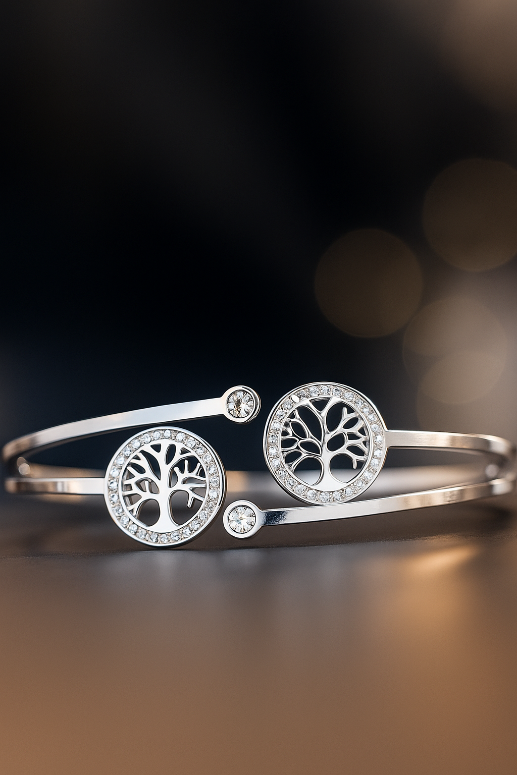 Lebensbaum-Armband aus Edelstahl mit Zirkonia in Silber