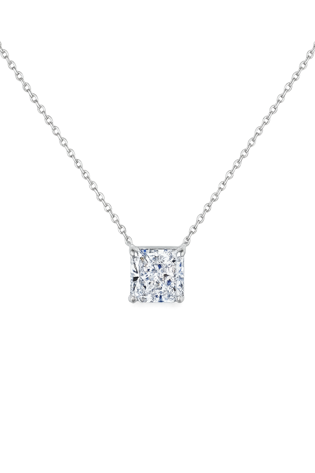 Halskette mit Anhänger aus 925er Sterlingsilber mit unregelmäßiger Zirkonia-Beschichtung und geometrischem Quadrat