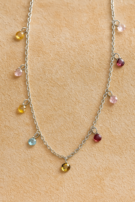 1 Piece 925 Sterling Silver Round 925 sterling silver cable chain Multi Charms Necklace