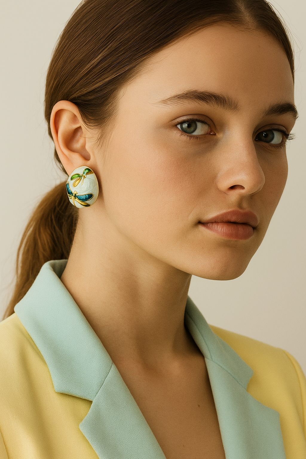 Dragonfly Oval Shaped Stud Earrings