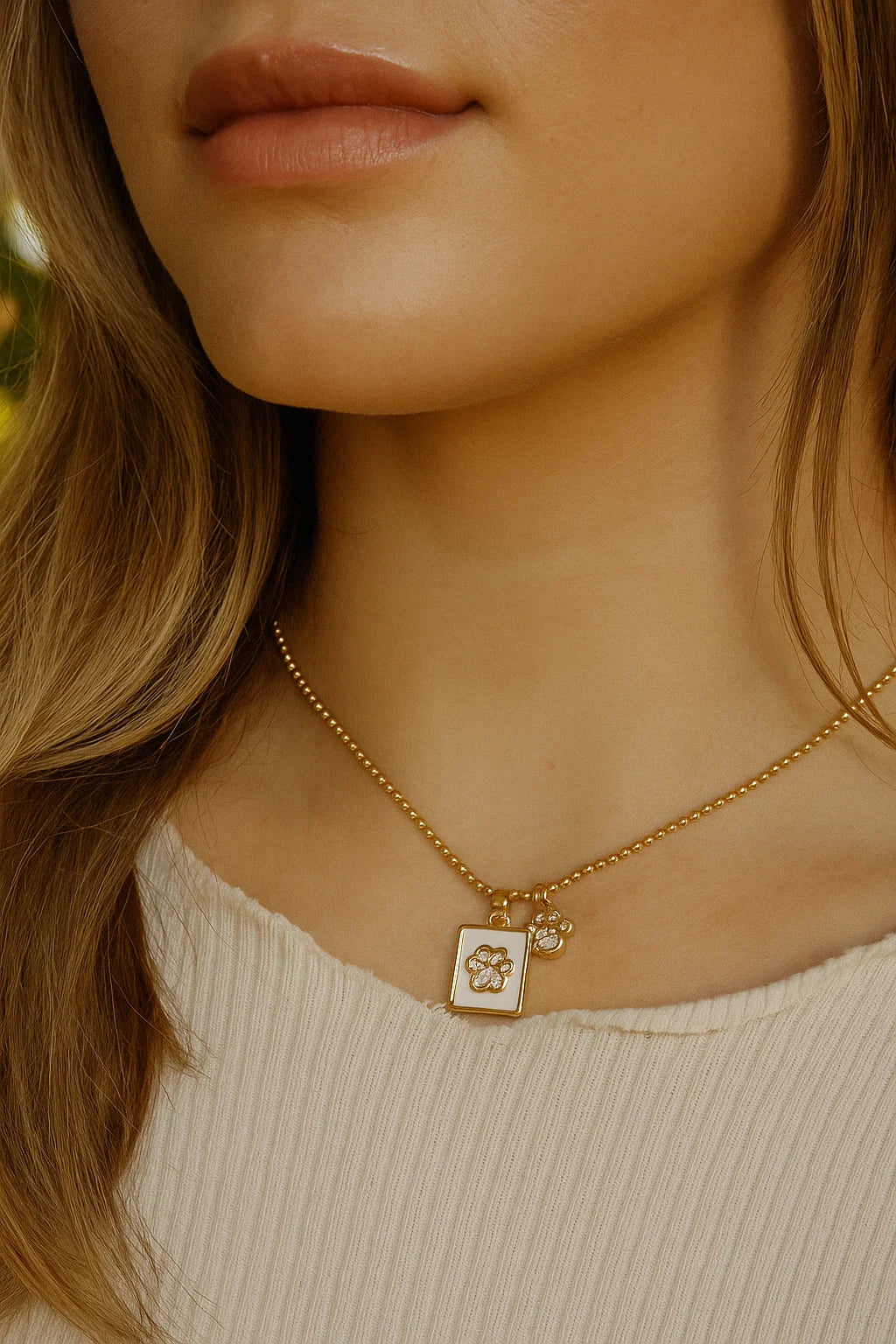 18K Gold Plated Paw Prints Pendant Necklace