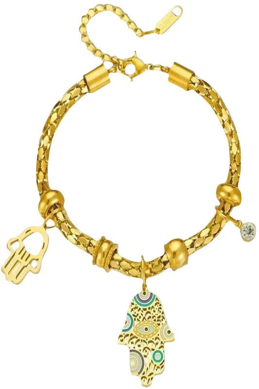 Kaf-Eye Charm Bracelets 18K Gold Plated Stainless Steel Adjustable Fashion Jewelry Bracelets