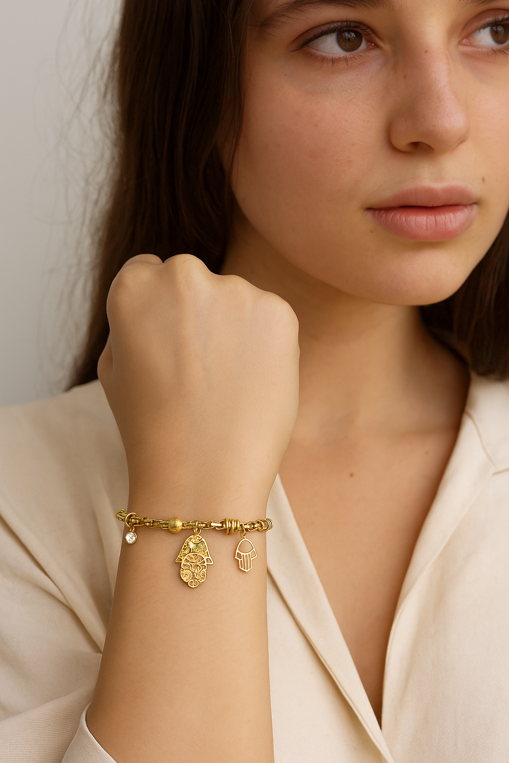 Kaf-Eye Charm Bracelets 18K Gold Plated Stainless Steel Adjustable Fashion Jewelry Bracelets