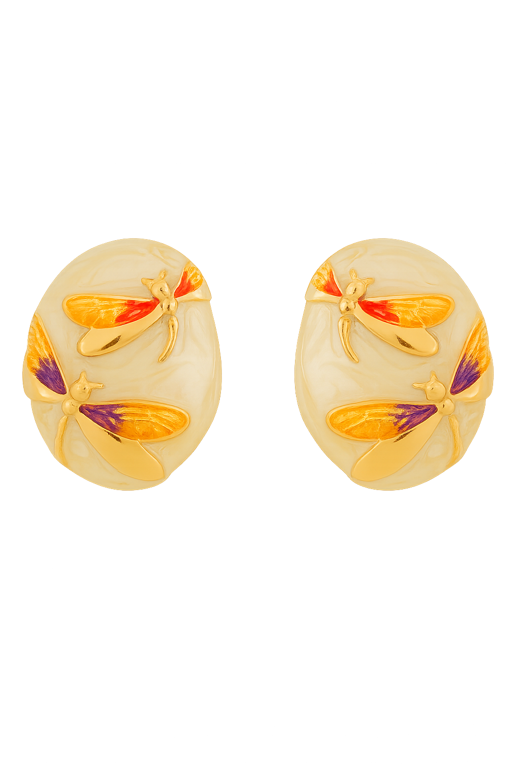 Dragonfly Oval Shaped Stud Earrings