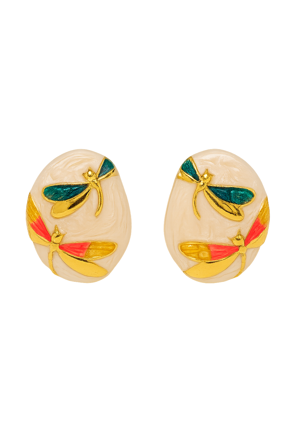 Dragonfly Oval Shaped Stud Earrings