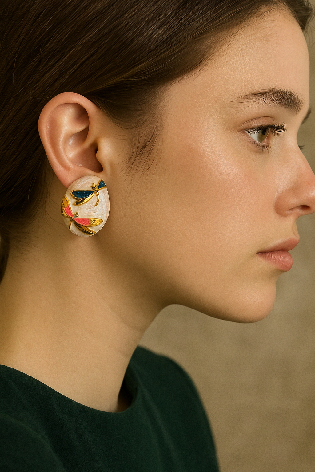 Dragonfly Oval Shaped Stud Earrings