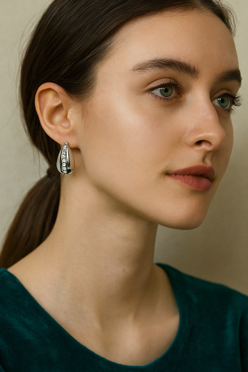 18K White Gold Plated Line Earrings Tear Drop Ear Jewelry