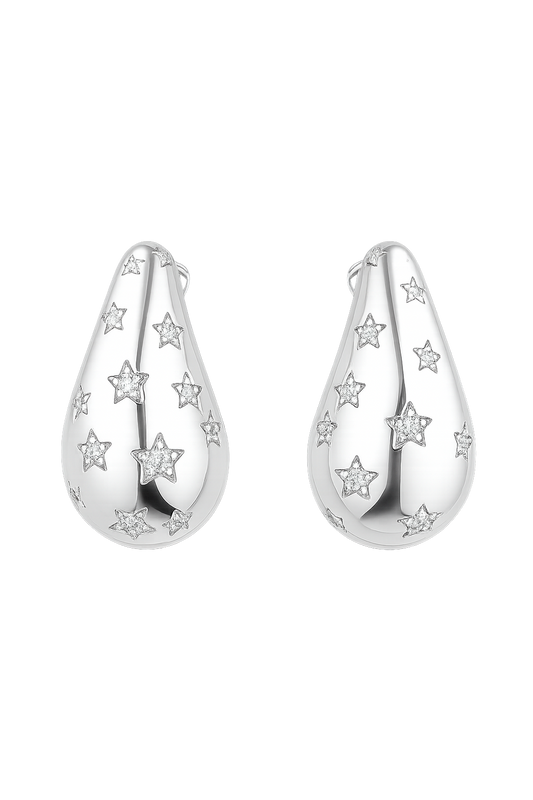 18k White Gold Plated Start Dot Earrings Tear Drop Ear Jewelry