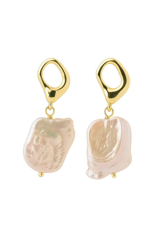 Gold Hoop Baroque Original Freshwater Pearl 18K Gold Plated Earrings