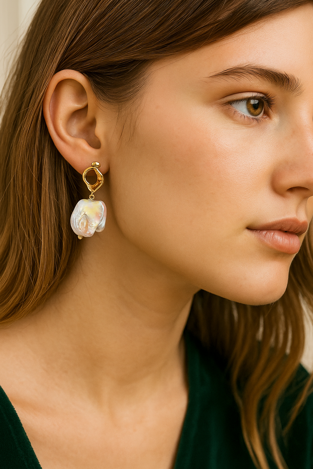 Gold Hoop Baroque Original Freshwater Pearl 18K Gold Plated Earrings