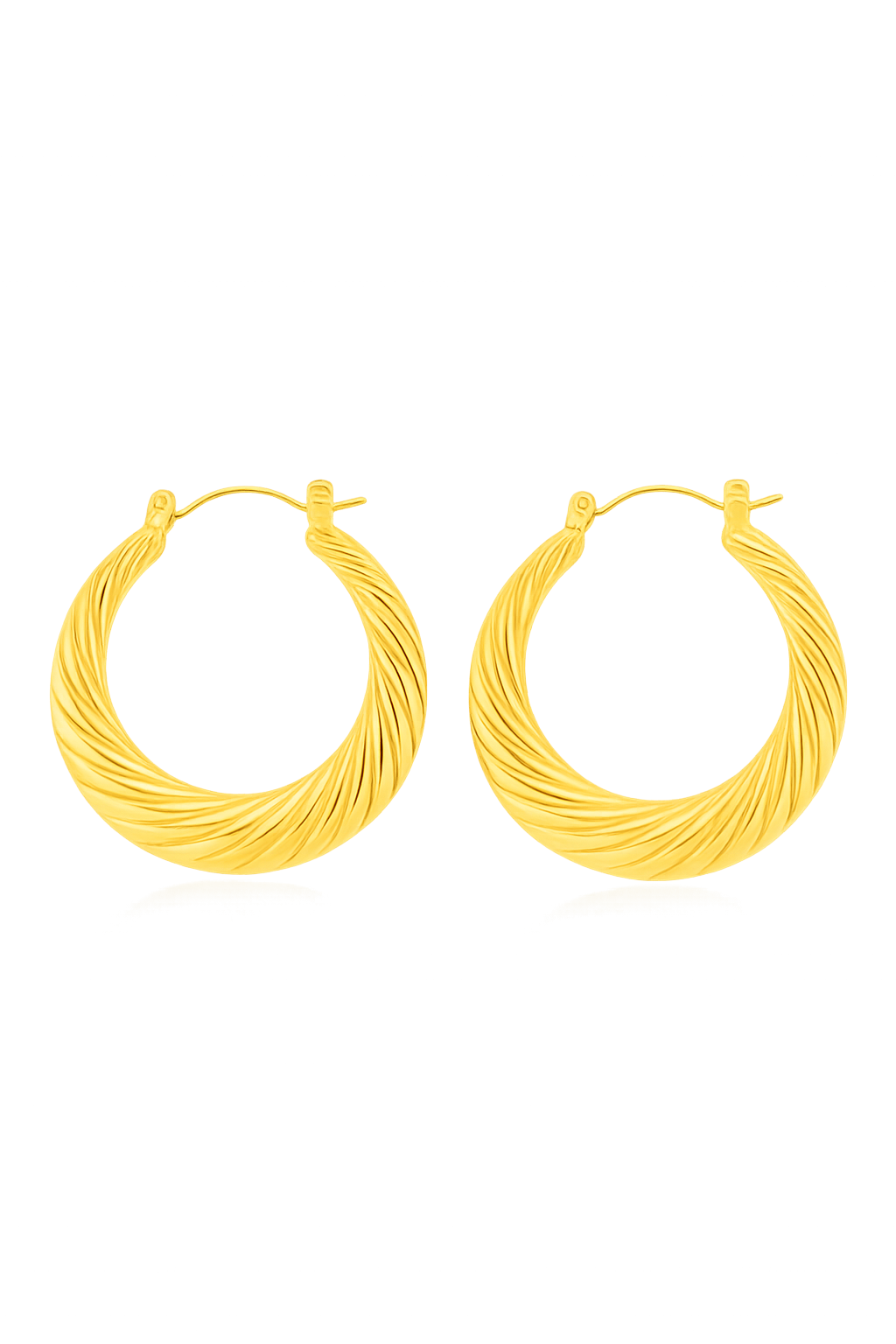Gold Textured Graduated Hoop Earring with with Hinged Clasp