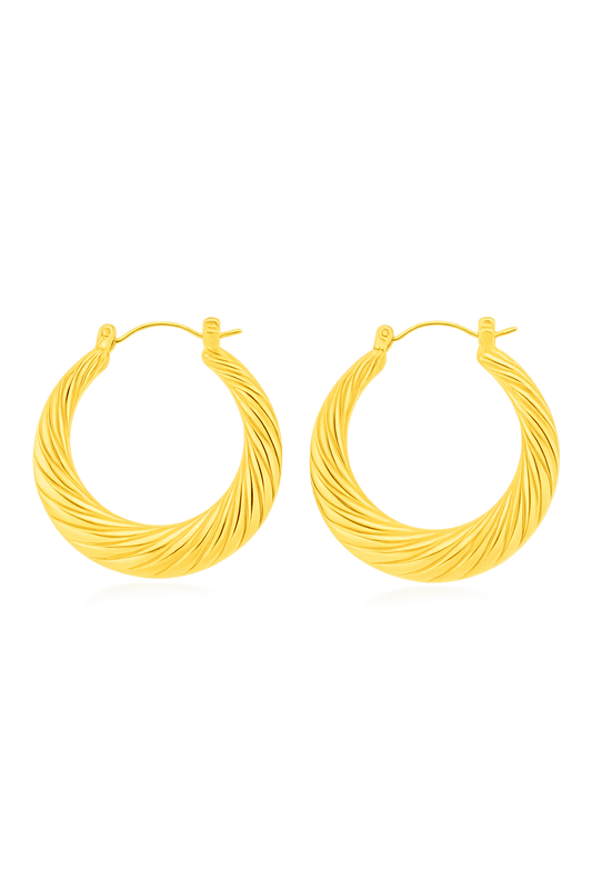 Gold Textured Graduated Hoop Earring with with Hinged Clasp