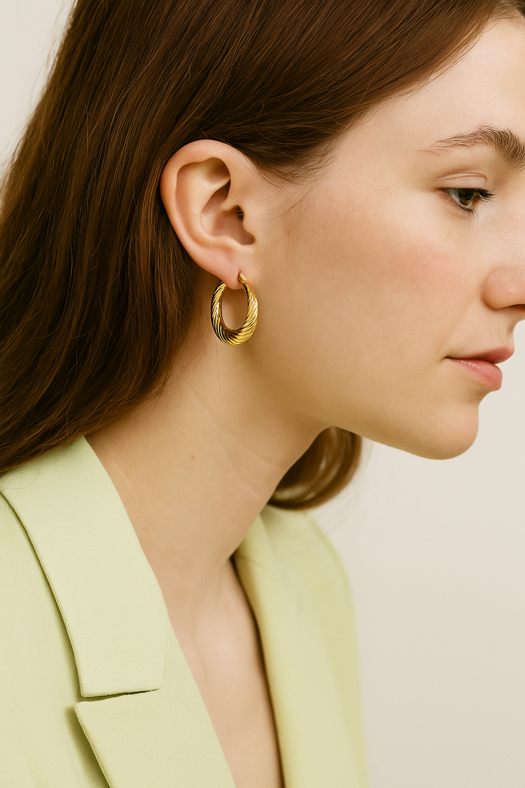 Gold Textured Graduated Hoop Earring with with Hinged Clasp