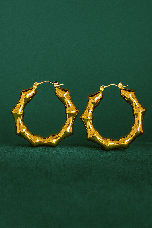 18K Gold Plated Bamboo Hoop Earrings
