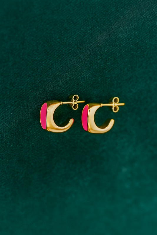 Small Simple Style Square Pink and 14K Gold Plated Stainless Steel Hoop Earrings