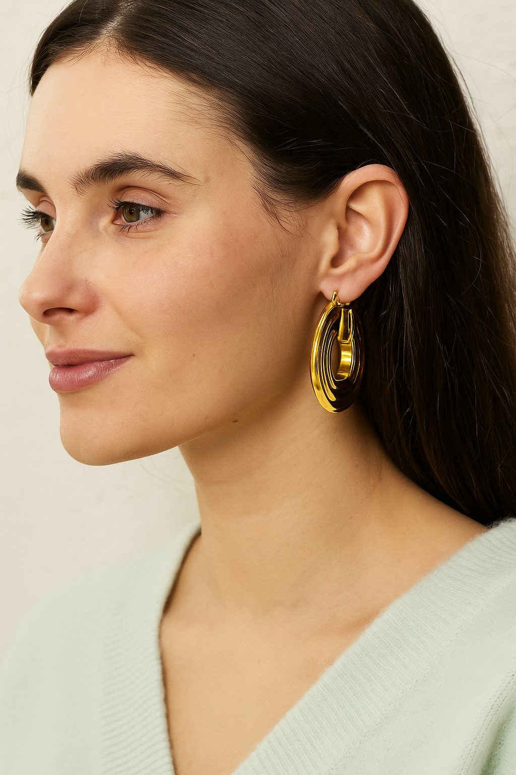 Stainless Steel Round Gold Color Hoop Earrings Charm Big Metal Anti Allergic Fashion Jewelry Waterproof