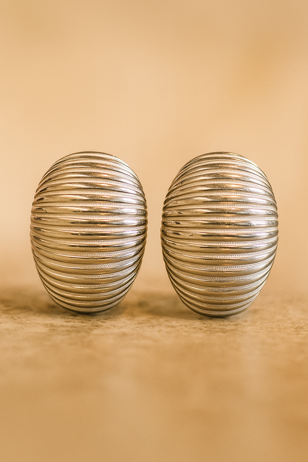 Cross-Grain Oval Carapace Stainless Steel Earrings