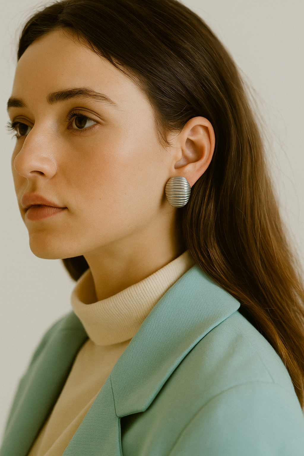 Cross-Grain Oval Carapace Stainless Steel Earrings