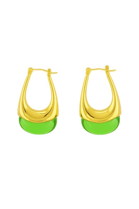 18K Gold Plated Jade Drop Hoop Earrings