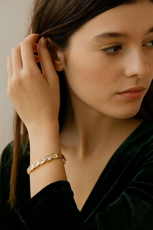 Stainless Steel Royal Emerald Green Colorful Big Crystal Bangles Bracelets for Luxury Italian Gold Plated Jewelry