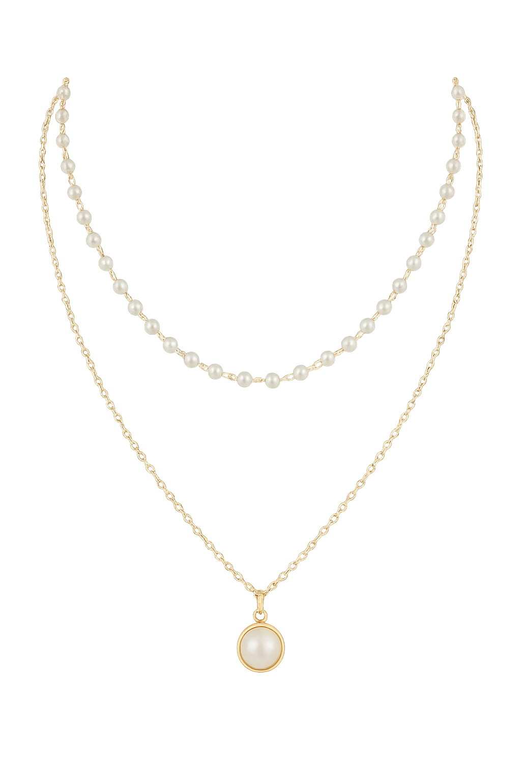 18K Gold Double Layer Pearl Pendant Collarbone Necklace