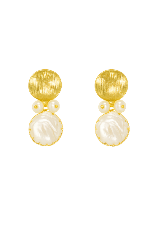 18K Yellow Gold Biwa Coin Pearl Earrings