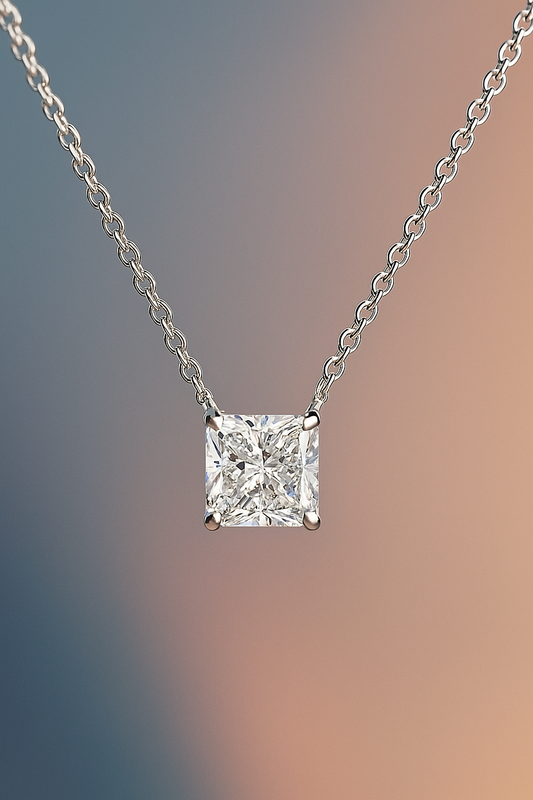 925 Sterling Silver Zircon Irregular Plating Geometric Square Pendant Necklace