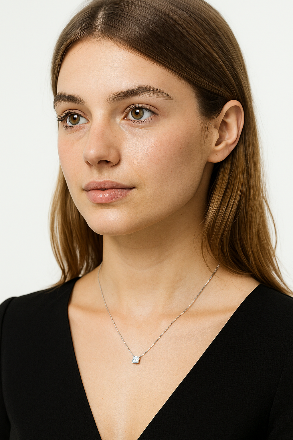 925 Sterling Silver Zircon Irregular Plating Geometric Square Pendant Necklace